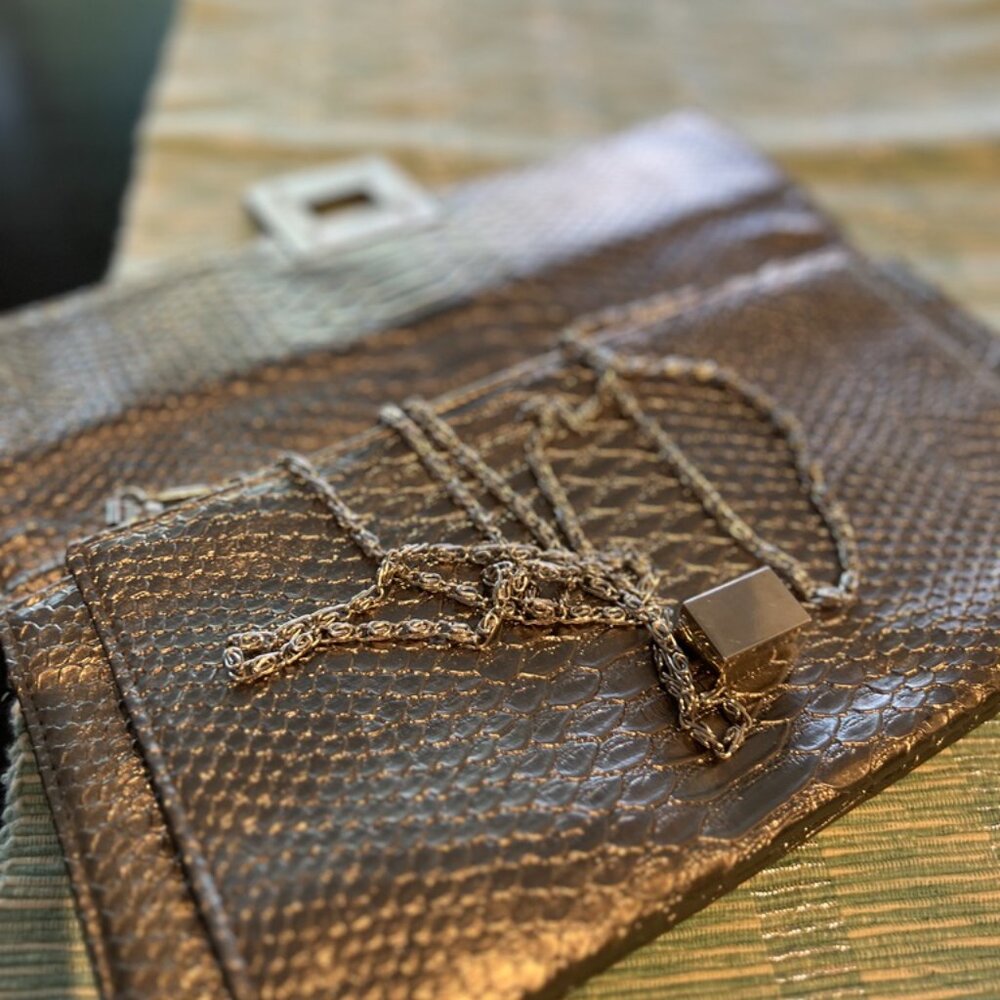 Pewter Envelope Python Stamped Evening Bag - image 6
